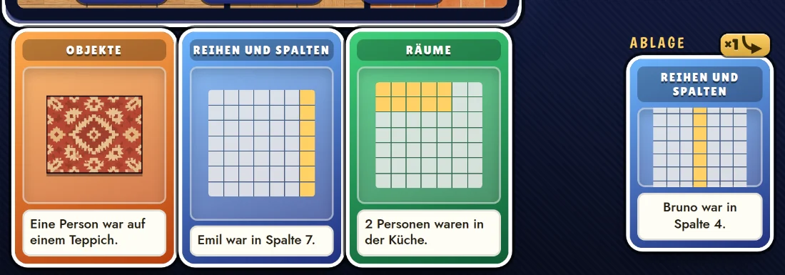 Drei Karten auf der Hand und rechts die zuletzt abgeworfene: der Ablagestapel liegt offen, und der Gegner liest ihn.