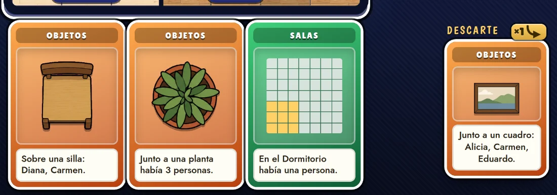 Tres cartas en la mano y, a la derecha, la última que se soltó: el descarte va boca arriba y lo lee el rival.