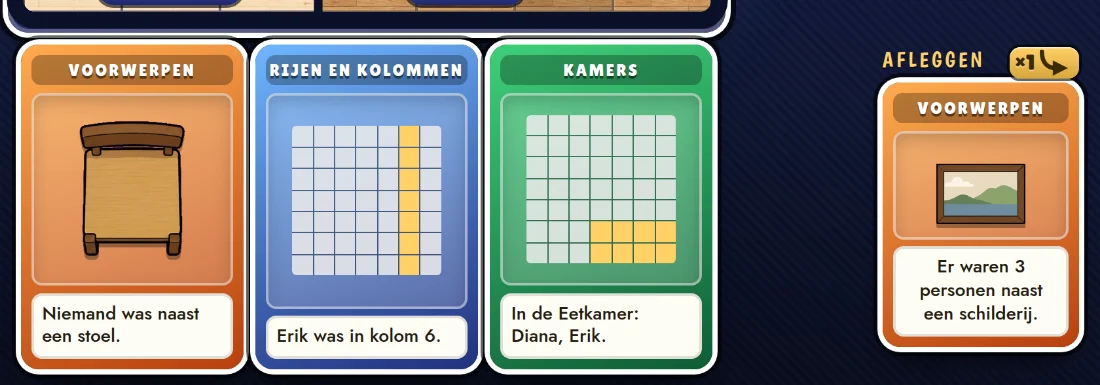Drie kaarten in de hand en rechts de laatst afgelegde: de aflegstapel ligt open en je tegenstander leest hem.