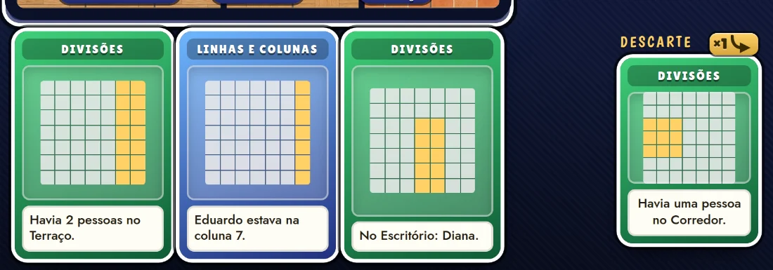 Três cartas na mão e, à direita, a última que foi largada: o descarte fica virado para cima e o rival lê-o.