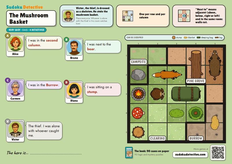 The Mushroom Basket · Sudoku for kids: detective cases to play and print