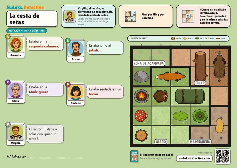 La cesta de setas · Sudokus para niños: casos de detective para jugar e imprimir