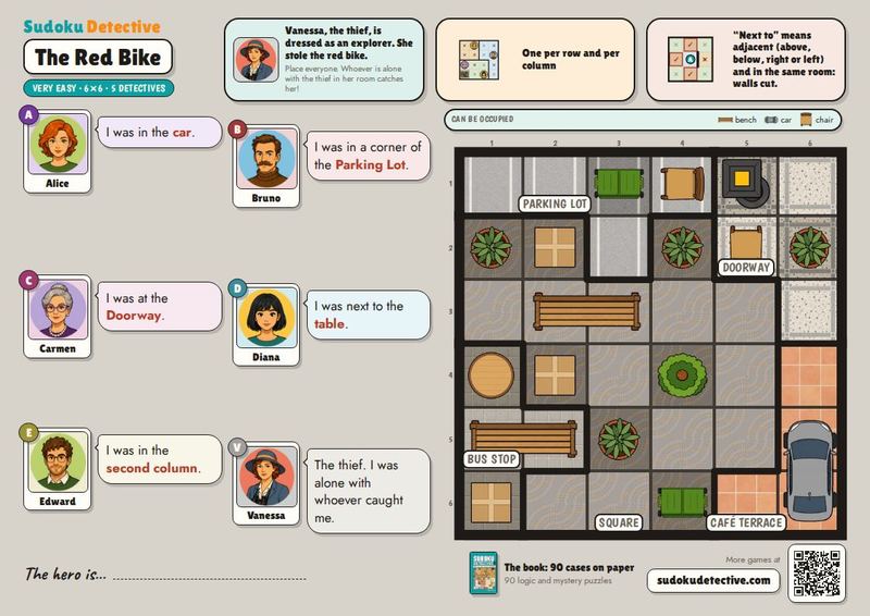 The Red Bike · Sudoku for kids: detective cases to play and print