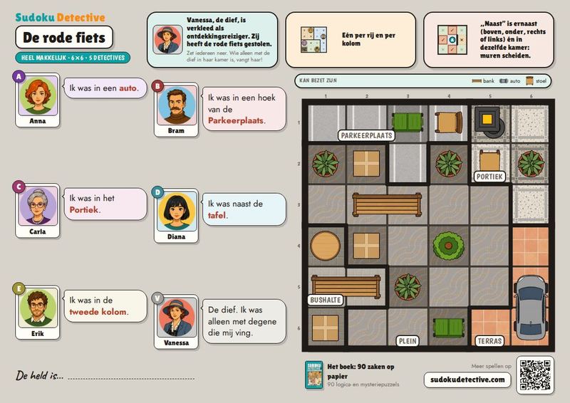 De rode fiets · Sudoku voor kinderen: detectivezaken om te spelen en te printen