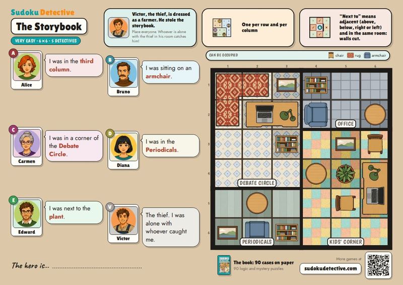 The Storybook · Sudoku for kids: detective cases to play and print