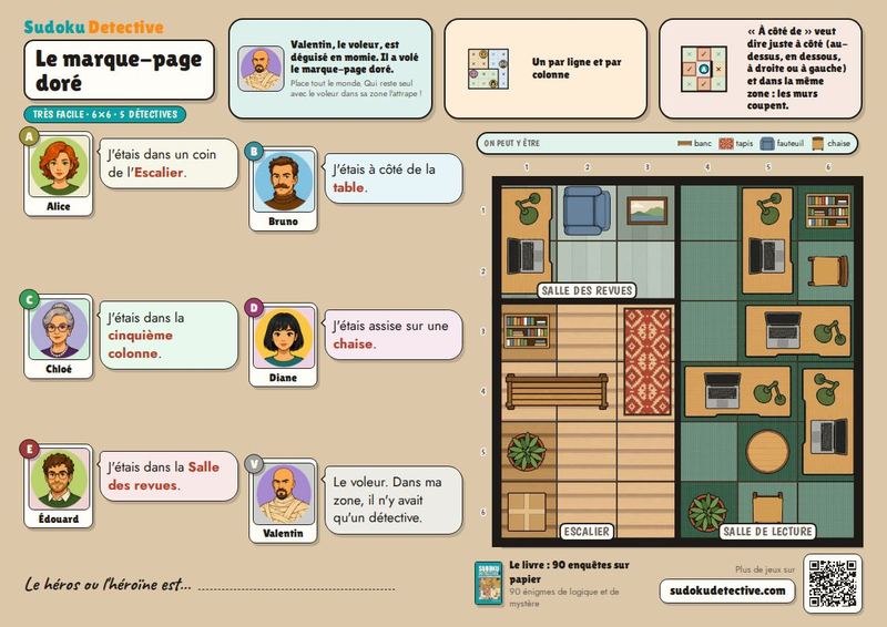 Le marque-page doré · Sudoku pour enfants : enquêtes de détective à jouer et à imprimer