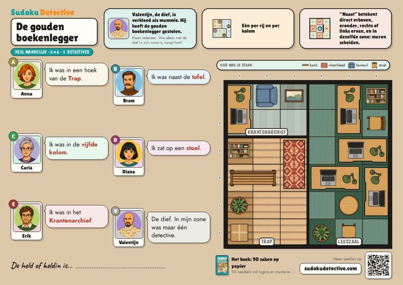 De gouden boekenlegger · Sudoku voor kinderen: detectivezaken om te spelen en te printen
