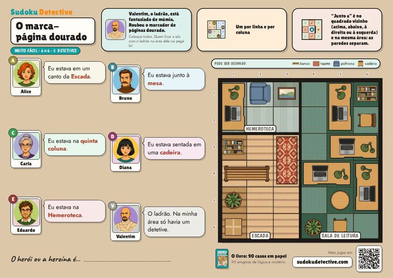 O marca-página dourado · Sudoku para crianças: casos de detetive para jogar e imprimir