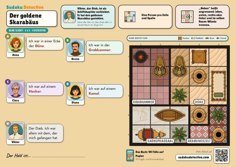 Der goldene Skarabäus · Sudoku für Kinder: Detektivfälle zum Spielen und Ausdrucken