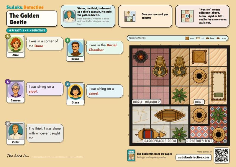 The Golden Beetle · Sudoku for kids: detective cases to play and print