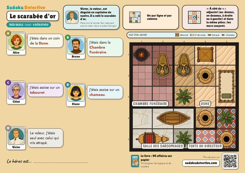 Le scarabée d'or · Sudoku pour enfants : enquêtes de détective à jouer et à imprimer