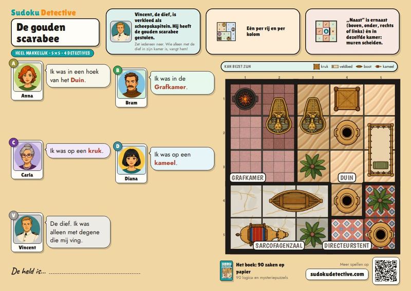 De gouden scarabee · Sudoku voor kinderen: detectivezaken om te spelen en te printen