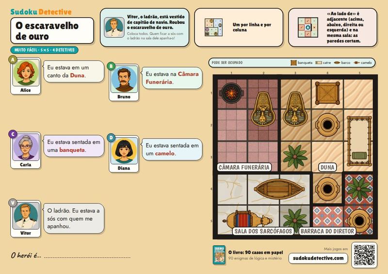 O escaravelho de ouro · Sudoku para crianças: casos de detetive para jogar e imprimir