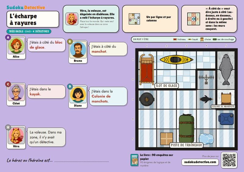 L'écharpe à rayures · Sudoku pour enfants : enquêtes de détective à jouer et à imprimer