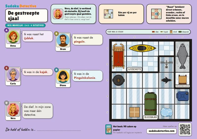 De gestreepte sjaal · Sudoku voor kinderen: detectivezaken om te spelen en te printen
