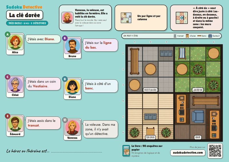 La clé dorée · Sudoku pour enfants : enquêtes de détective à jouer et à imprimer