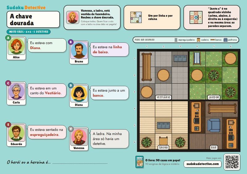 A chave dourada · Sudoku para crianças: casos de detetive para jogar e imprimir