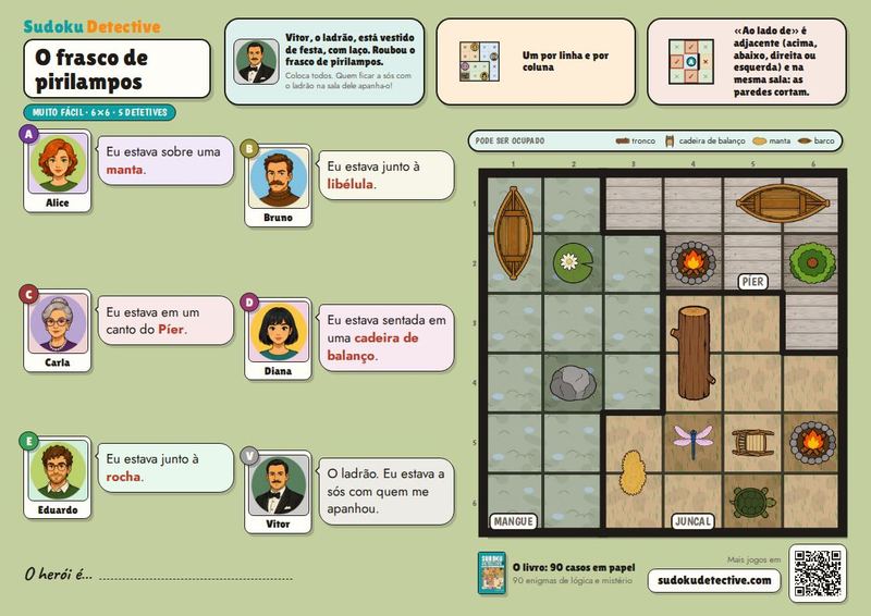 O frasco de pirilampos · Sudoku para crianças: casos de detetive para jogar e imprimir