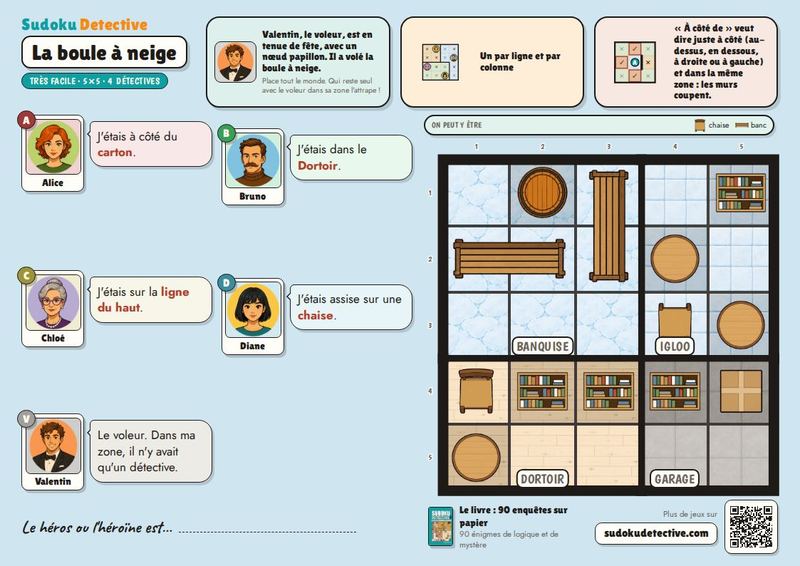 La boule à neige · Sudoku pour enfants : enquêtes de détective à jouer et à imprimer