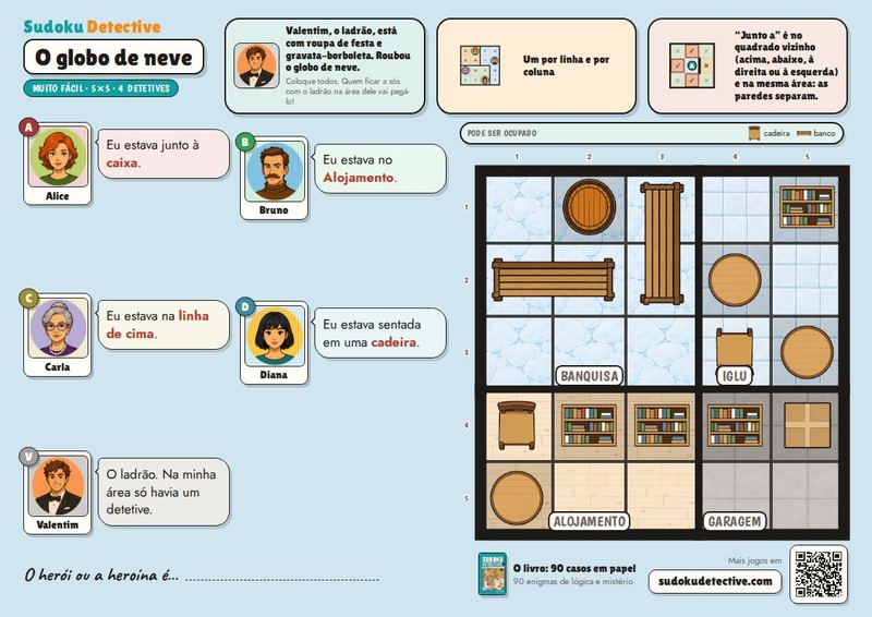 O globo de neve · Sudoku para crianças: casos de detetive para jogar e imprimir