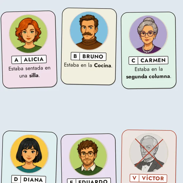 Las tarjetas de los sospechosos del caso 1