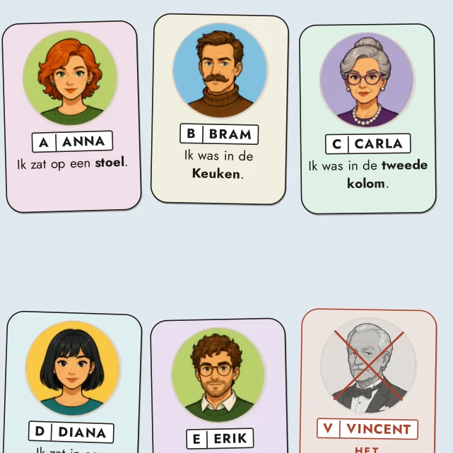 De kaarten van de verdachten van zaak 1