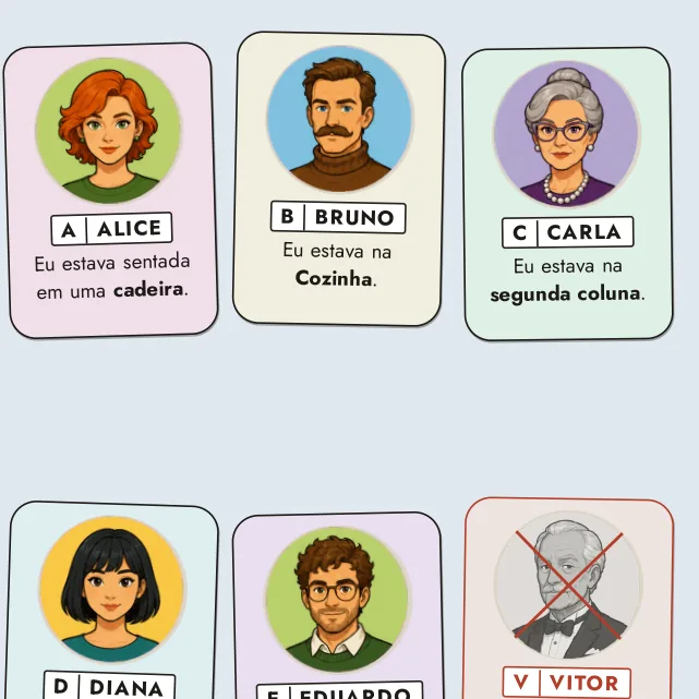 Os cartões dos suspeitos do caso 1